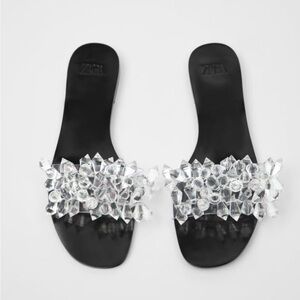 Zara Black Sandals with Crystal Accents